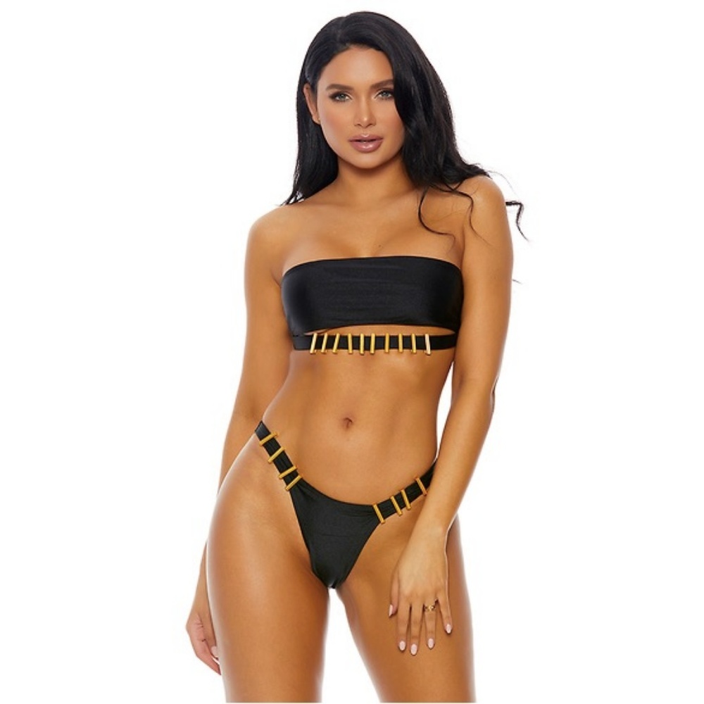 Black Two Piece Bandeau Top Bikini Set #1477